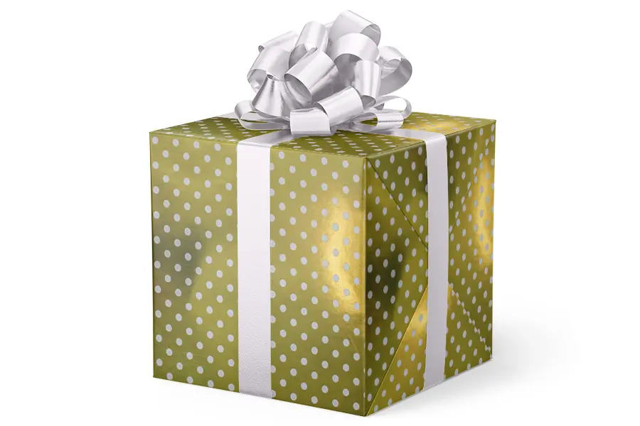 24W x 417 ft, Everyday Wrapping Paper, Gold/White Metallized Dots