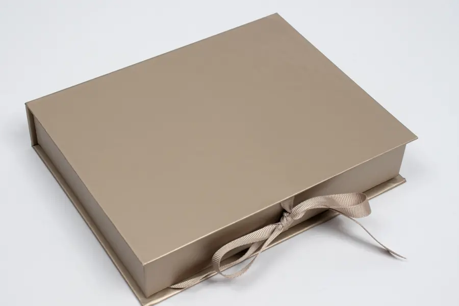 7L x 5-1/2W x 1-1/4H, Deluxe Ribbon Jewelry Boxes, Matte Champagne