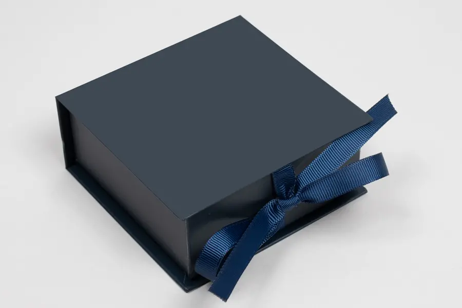 3-1/2L x 3-1/2W x 1-1/2H, Deluxe Ribbon Jewelry Boxes, Matte Navy