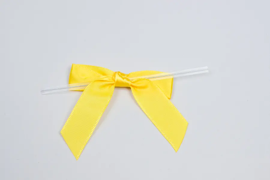 2-1/2W x 2 Bow, Pre-Tied Satin Bows With Wire Twist, Daffodil Satin