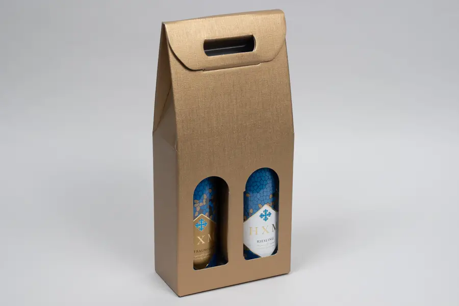 7L x 3-1/2W x 15H, Italian Wine Boxes, Spun Matte Oro Gold