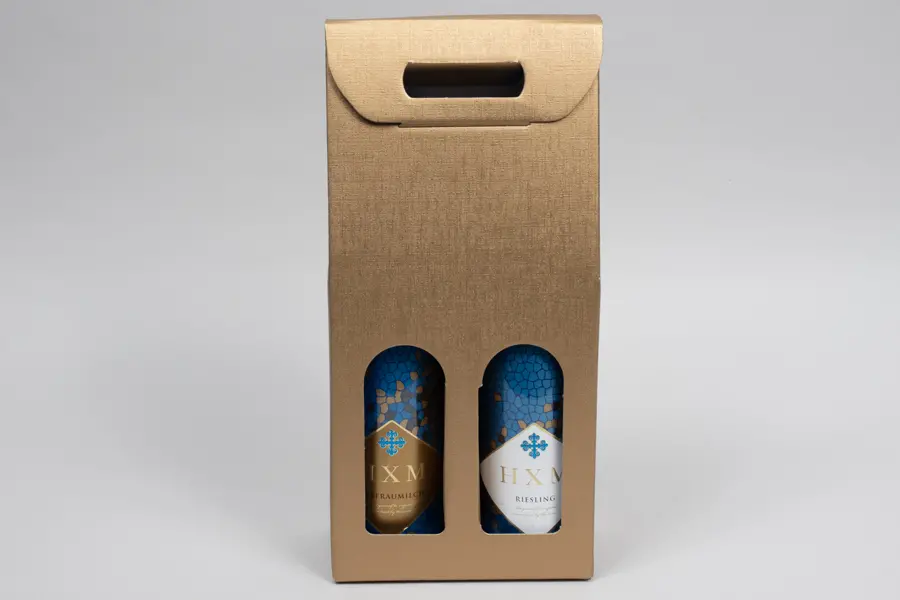 7L x 3-1/2W x 15H, Italian Wine Boxes, Spun Matte Oro Gold