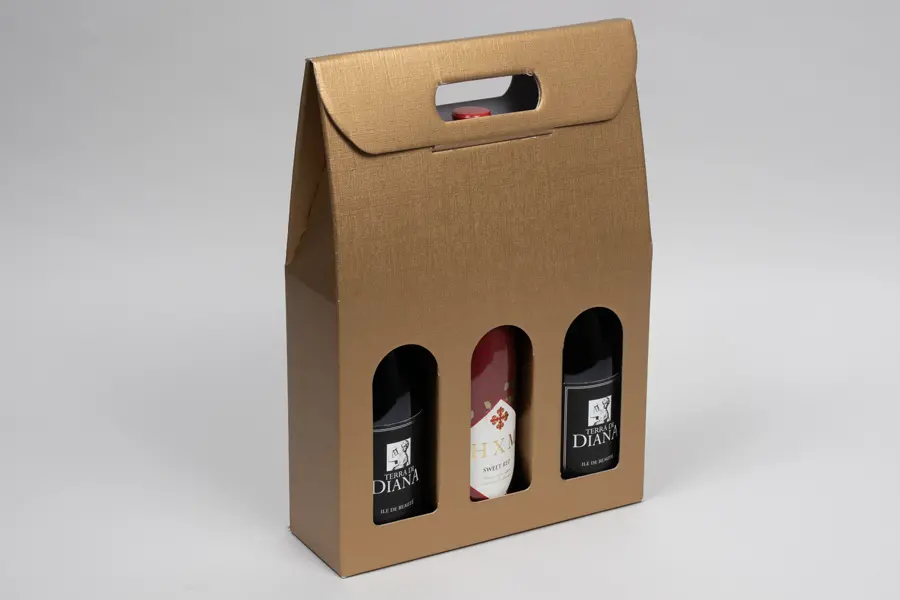 10-5/8L x 3-1/2W x 15H, Italian Wine Boxes, Spun Matte Oro Gold