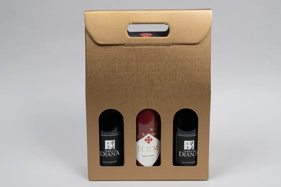 10-5/8L x 3-1/2W x 15H, Italian Wine Boxes, Spun Matte Oro Gold