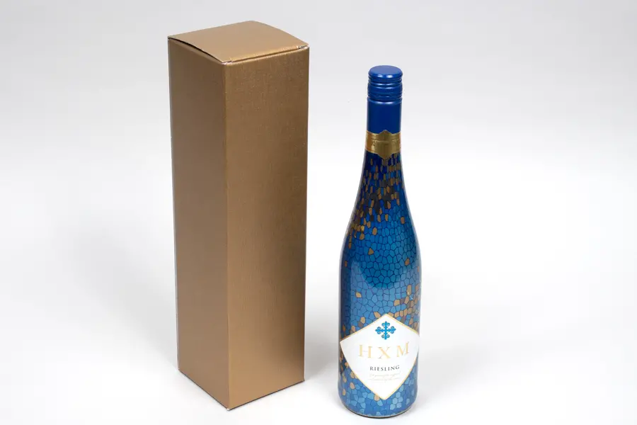 3-3/4L x 3-3/4W x 13-3/8H, Italian Wine Boxes, Spun Matte Oro Gold