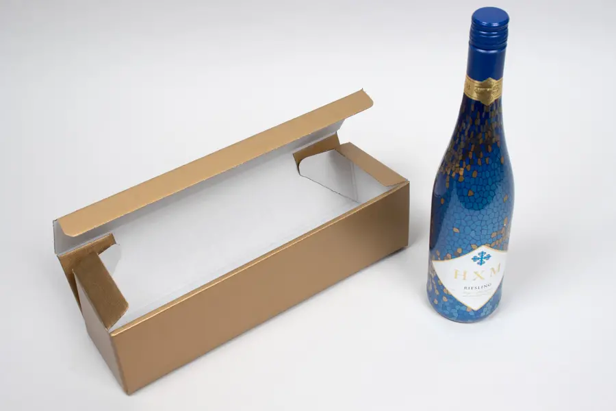3-3/4L x 3-3/4W x 13-3/8H, Italian Wine Boxes, Spun Matte Oro Gold
