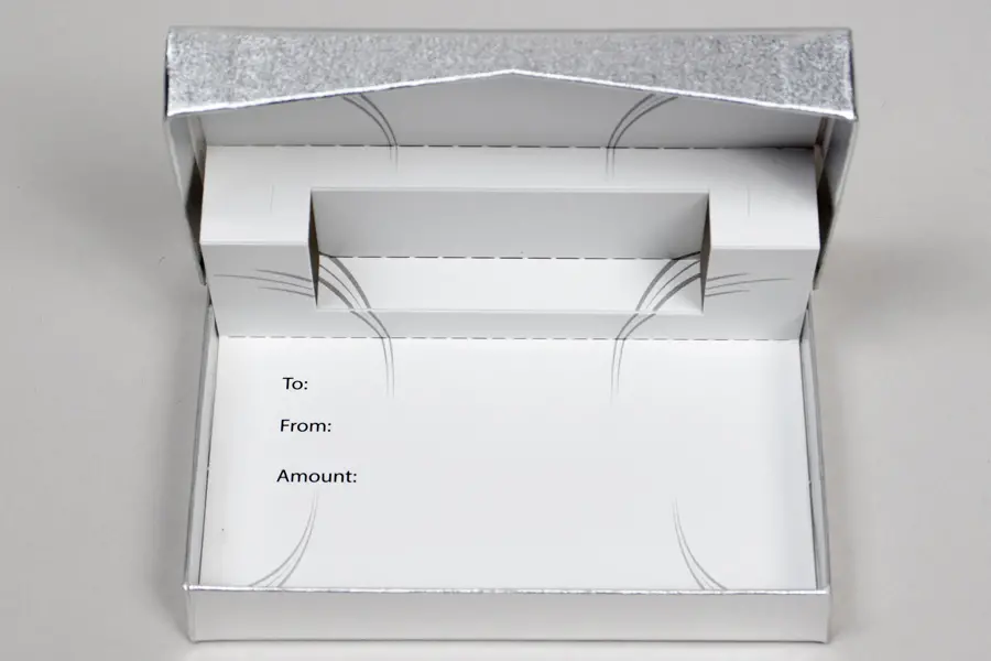 4-5/8L x 3-3/8W x 5/8H, Pop-Up Gift Card Boxes, Brushed Silver