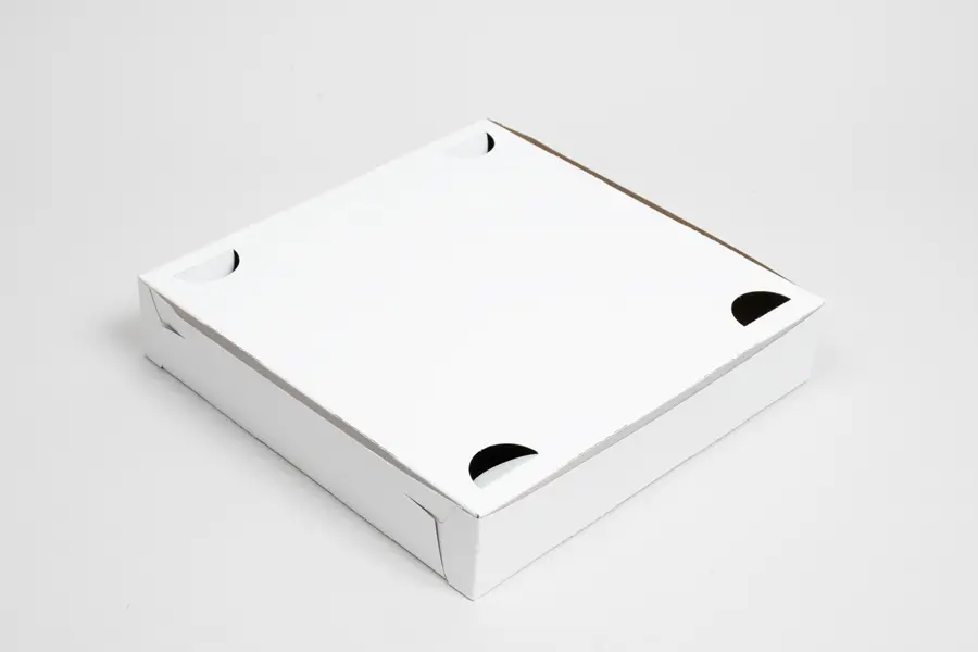 9L x 9W x 2H, Lock Corner Pizza Boxes w/ FDA-Approved Claycoat, White