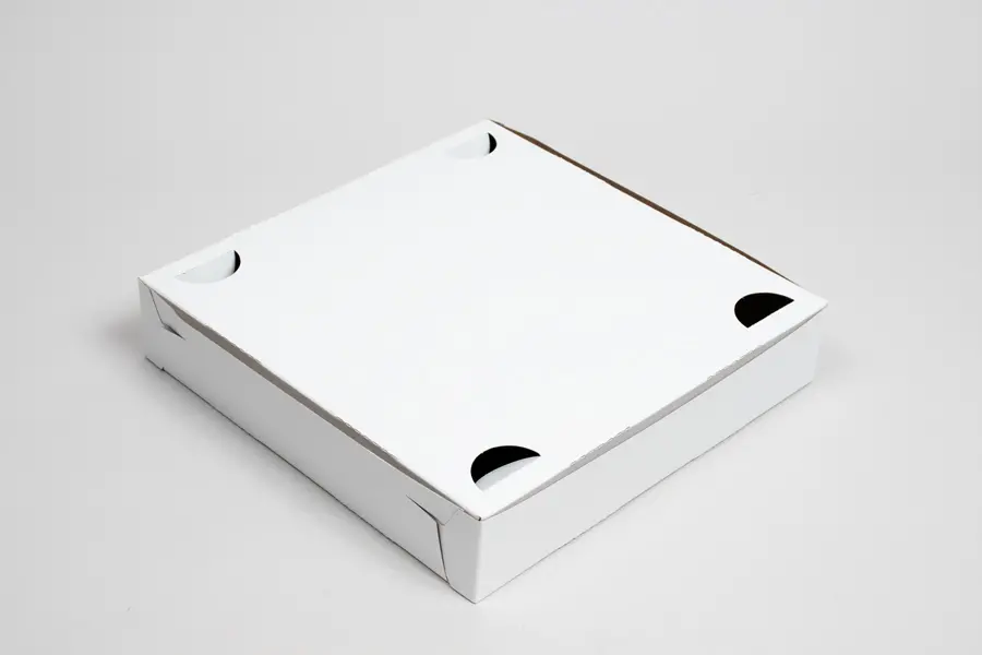 9L x 9W x 1-1/2H, Lock Corner Pizza Boxes w/ FDA-Approved Claycoat, White