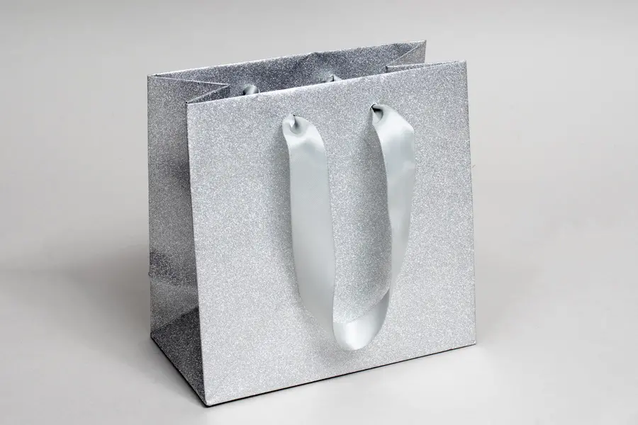 6-1/2W x 3-1/2D x 6-1/2H, Sparkle Stardust Eurotote Bags, Silver Stardust