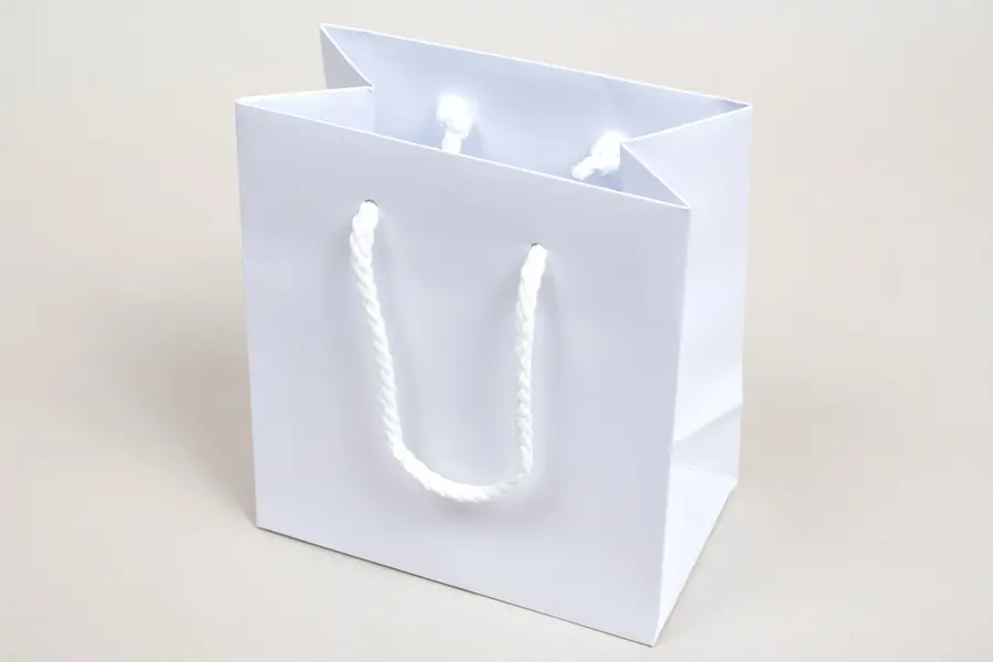6W x 3-1/2D x 6-1/2H, White Kraft Eurototes with Rope Handles