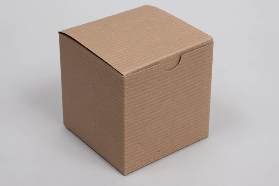 4L x 4W x 4H, Ohio Valley Natural Kraft Pinstripe Tuck-Top Gift Boxes