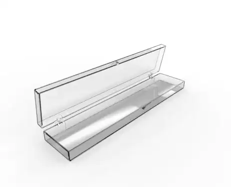 7-1/2W x 1-1/2L x 1/2H, Rigid Hinged Plastic Boxes, Clear