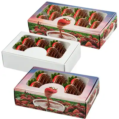 7W x 4-1/2L x 2H, Chocolate Covered Strawberry Window Boxes, Strawberry Printed