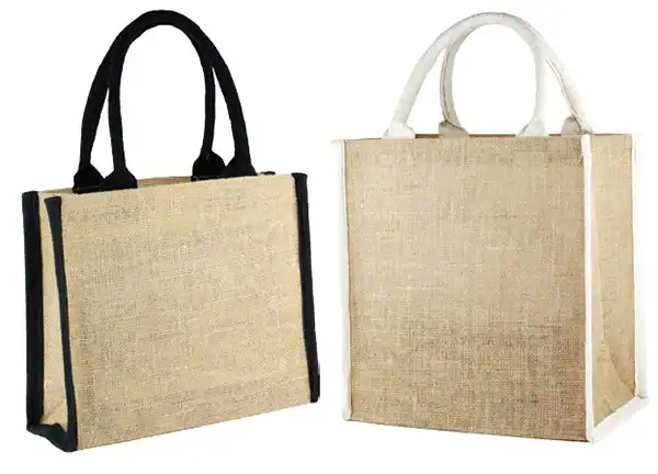 10-1/4W x 9L x 3H, Jute Tote with Cotton Trim, Black Trim