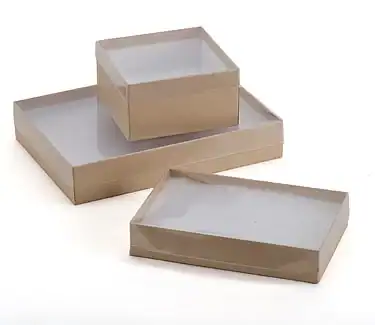 2-7/16W x 1-5/8L x 13/16H, View Top Boxes with Natural Kraft Base, Empty
