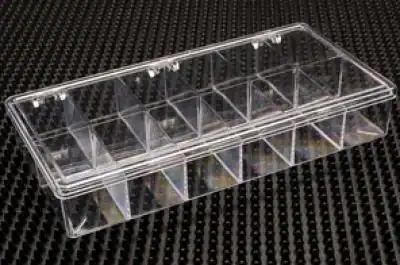 8-1/4W x 4-1/2L x 1-3/8H, Rigid Clear Hinged Partition Boxes, 12 Partitions