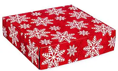8W x 8L x 3H, Red and White Snowflake Corrugated Mailer Boxes