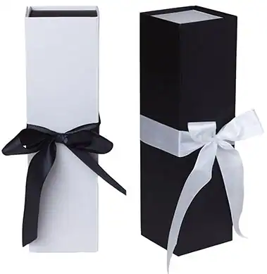 13W x 3-3/4L x 3-3/4H, Rigid Ribbon Tie Wine Boxes, Black Matte, 1 Bottle