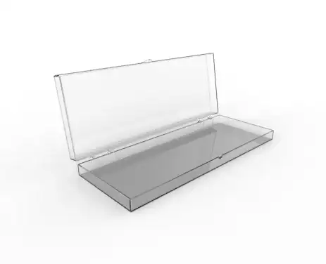 9-1/2W x 3-1/2L x 15/16H, Rigid Hinged Plastic Boxes, Clear