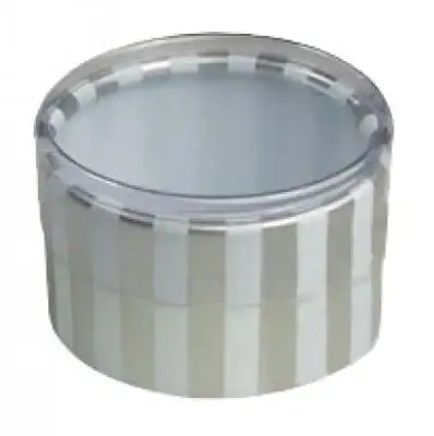 2W x 1L, Round Plastic Favor Boxes, White and Silver Stripes