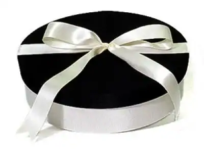 13-1/2W x 11-1/2L x 3-7/8H (Oval), Fabric Covered Wine Bottle and Glass Gift Boxes, Black & Cream