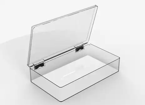10-3/8W x 6L x 2H, Rigid Hinged Plastic Boxes, Clear