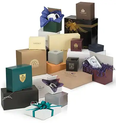 3W x 3L x 2H - Tabbed Bottom, Special Order Fancy Color Folding Gift Boxes, Gloss Black on White
