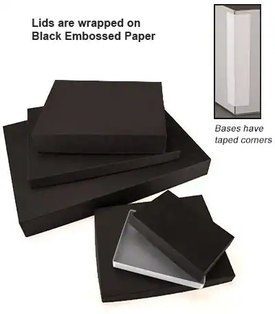 6-1/8W x 4-3/8L x 7/8H, General Purpose Rigid 2 Piece Shallow Black Boxes