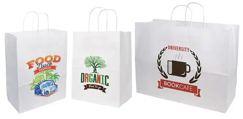 5W x 3.25L x 8.375H, Quick Print Full Color Imprinted White Bags, Gem
