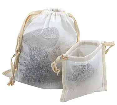 6W x 10L, Sheer Muslin Pouches with Cotton Twill Ribbon Drawstring & Serged Seams