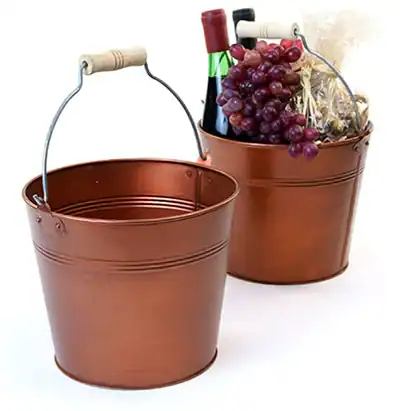 8-1/2 inch Faux Copper Pail Wooden Handle