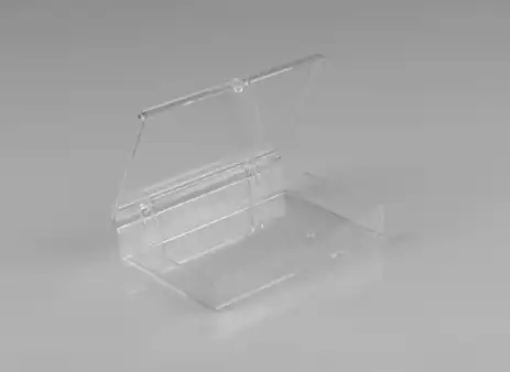 3-1/2W x 2-9/16L x 3/4H, Rigid Hinged Plastic Boxes, Clear
