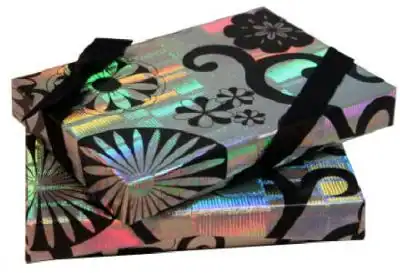 4-11/16W x 3-3/8L x 3/4H, Flip-Box Fiber Filled Jewelry Box, Holographic Flowers