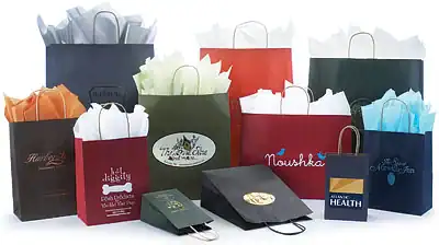 5-1/4W x 3-1/2L x 13H, Tinted Colors on Kraft Base Paper Bags withTwisted Paper Handles, Black