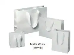 6W x 3L x 6H, Laminated Manhattan Bags with Grosgrain Handles, White
