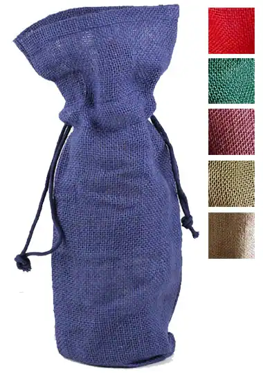 6W x 15L x 3-1/2H, Drawstring Jute Wine Bags, Burgundy