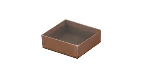 3-1/2W x 3-1/4L x 1-1/8H, Two-Piece Clear Lid Candy Boxes, Cocoa, 1/8 lb./2oz.