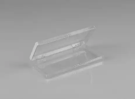 4-3/8W x 2-1/16L x 1-1/8H, Rigid Hinged Plastic Boxes, Clear