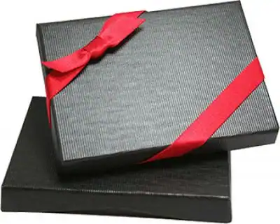 4-11/16W x 3-3/8L x 3/4H, Flip-Box Fiber Filled Jewelry Box, Black Ribbed
