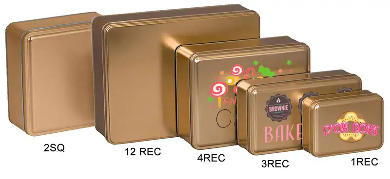 5W x 3-5/8L x 1-5/8H, Gold Color Metallic Tins with Full Color Imprint