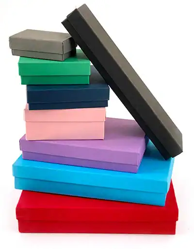 2-7/16W x 1-5/8L x 13/16H, Matte Colored 2 Piece Set Up Fiber Filled Jewelry Boxes, Black
