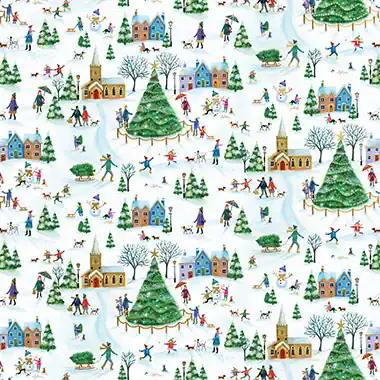 24W x 208 ft, Holiday Wrapping Paper, Christmas Village