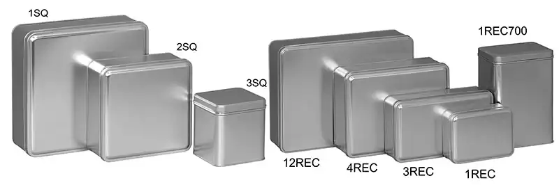 5W x 3-5/8L x 1-5/8H, Silver Color Metallic Tins
