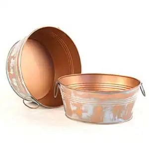 10 inch Verdigris Copper Round Tub with Side Handles