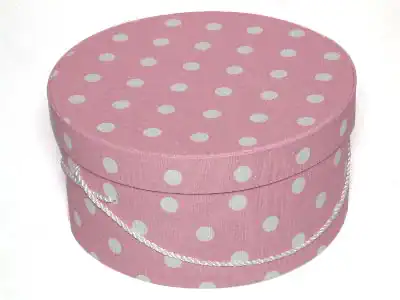8-3/8W x 6-5/8L x 4-1/2H, Pink with White Polka Dots Hat Boxes