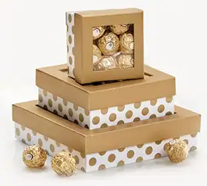 3-3/4W x 3-3/4L x 2-1/8H, Ultra-Rigid Gourmet 2 Piece Window Boxes, Metallic Gold Dots