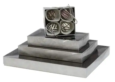 3-1/2W x 3-1/4L x 1-1/8H, Two-Piece Clear Lid Candy Boxes, Silver, 1/8 lb./2oz.