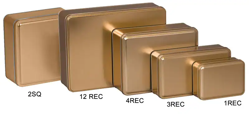 5W x 3-5/8L x 1-5/8H, Gold Color Metallic Tins