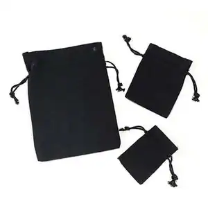 3W x 4L, Black Cotton Drawstring Pouches, Black Cords
